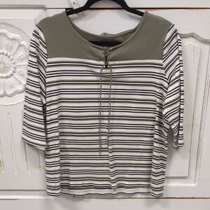 Sage and White Long Sleeve Top